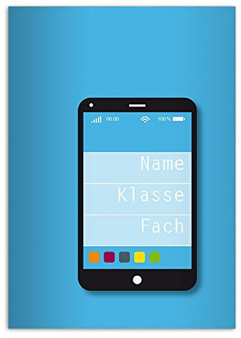 Kartenkaufrausch 8 smarte DIN A4 Schulhefte, Schreibhefte mit Handy Motiv, hellblau Lineatur 20 (blanko Heft)