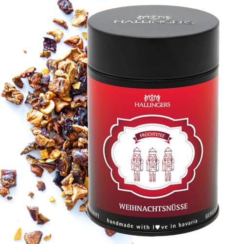 Hallingers Genuss Manufaktur Weihnachtlicher loser Früchte-Tee mit Mandel, Apfel & Dattel Geschenk zu Advent & Weihnachten|Made in Bayern