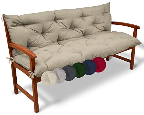 Beautissu Flair BR Bankauflage 120x50x50 cm Natur - Sitzkissen & Rückenkissen Outdoor Polsterauflage - Gartenbankauflage für Gartenmöbel Bankkissen Sitzauflage für Gartenbank & Hollywoodschaukel