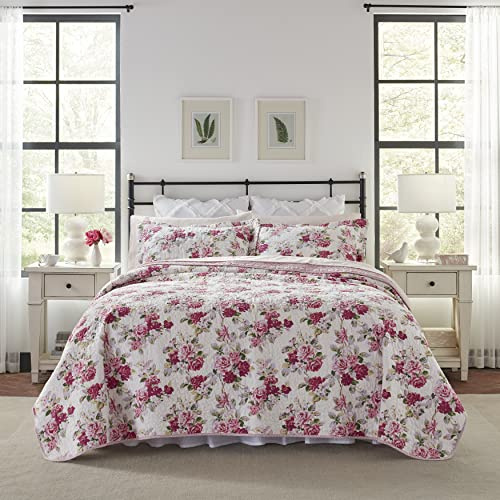 Laura Ashley - Twin Quilt Set, Reversible Cotton Bedding with Matching Sham, Lightweight Home Decor for All Seasons (Lidia Pink, Twin)