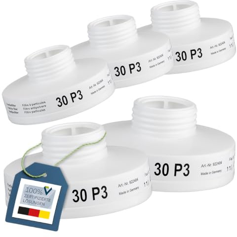 BartelsRieger Partikelfilter 30 P3 (5 Stück), Schraubfilter mit Rundgewinde | Schraubfilter Schutzklasse P3 R D zum Schutz vor Stäuben, Rauch und Aerosolen, mit Rd40 Rundgewindeanschluss nach EN 148-1