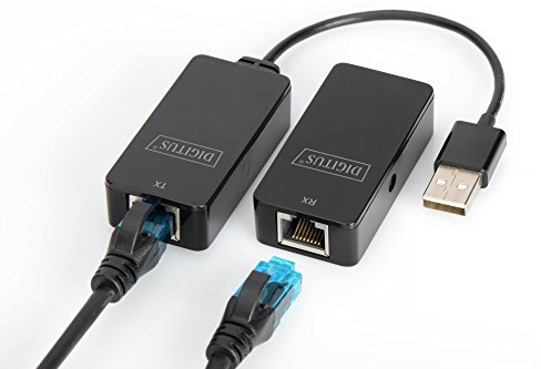 DIGITUS USB Extender - Portata 50 m - USB 2.0 - Cavo di rete UTP, STP e S-FTP da Cat-5 - Plug & Play - Nero