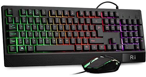 Rii Gaming Keyboard and Mouse,RGB Light Up Keyboard and Mouse Set for PS4,Xbox for Gaming,Working-UK Layout