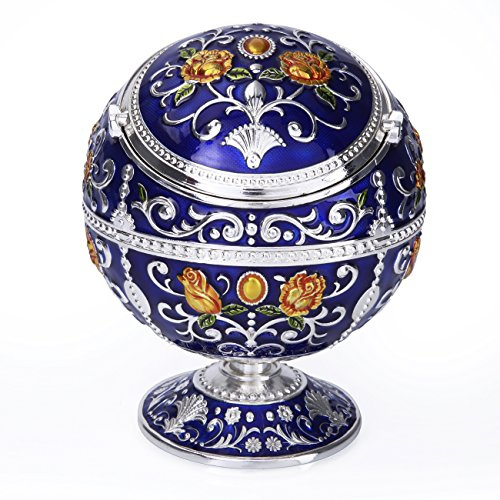 K COOL Windproof Ashtray with Lids Portable Cigarette Ashtray for Outdoor Indoor Desktop Metal Push Down Ashtray Smoking Ashtray for Home Office Decoration Hand Stamped Gift for Men Women(Blue)