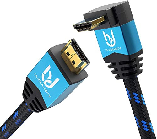 Ultra HDTV 2m Câble HDMI 2.0b 4K 60Hz, Coudé 90 Degrés Cordon, Ultra HD High Speed 18Gbps par Ethernet, Supporte HDR, 3D, Arc, PS4, Xbox, Projecteur, Lecteur Blu-ray