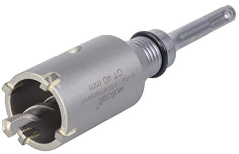 wolfcraft Corona de perforación con broca de carburo y adaptador SDS-Plus I 5480000 I Para instalaciones sanitarias y eléctricas en hormigón, paredes de ladrillo y piedra; profundidad de corte: 46 mm