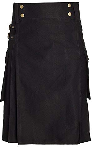 Men's Black Utility Combat Kilt Punk Goth Style - With Pockets - Size 30- 50