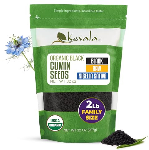Kevala Organic Black Cumin Seeds (Nigella Sativa) – Raw Seeds for Vegan Diet, Gluten-Free Spice for Baking and Cooking, Topping for Fresh Salads and Snacks, non-GMO Project Verified, 32 oz, 2 lb