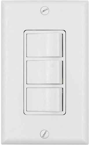 BAOMAIN 3 Switch Light Switch with Wall Plate, Triple Rocker Combination Wall Switch, 15A 120V Single Pole Electrical Light Switches, UL & CUL Certified, White