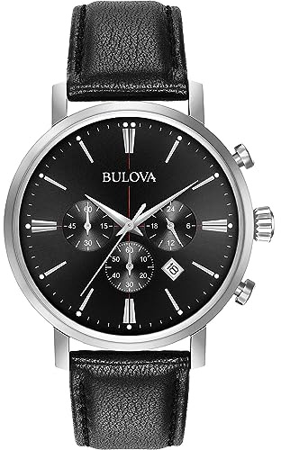 Bulova Classic Aerojet 96B262 - Herren Designer-Armbanduhr - Chronograph mit Armband aus Leder - Schwarz