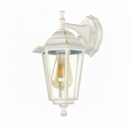 Vägglampa för utomhusbruk Glas Aluminium Vit Guld IP44 Terrass Trädgård H:36 cm E27 till 60 W Rustik lykta nostalgisk utomhuslampa Balkong PARIS