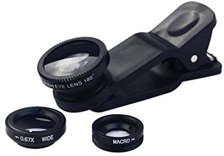 Vigcebit Kit d'téléphone - caméra téléphone 3 en 1,caméra téléphone Objectif Fisheye 180 ° + Objectif Macro 10X + Objectif Grand Angle 0.67X pour Smartphone