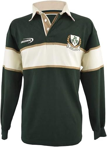 Lansdowne Polo T-Shirt da Rugby a Maniche Lunghe Stemma Irlanda con 3 Trifogli - XXL