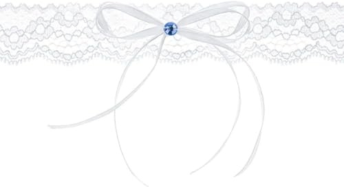 PartyDeco Spitzenstrumpfband mit Schleife | Weiß