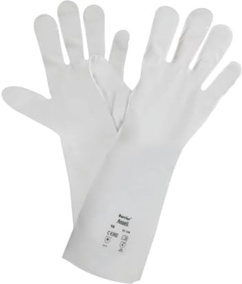 Ansell AlphaTec 02-100 Chemikalien Schutzhandschuhe, Flüssigkeitsschutz, Chemische Belastbarkeit, Maximaler Schutz für Industrie, Chemie-Arbeitshandschuhe, Weiß, Größe S (12 Paar)