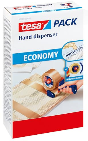 tesa Dispensador Manual Economy, Dispensador de Cinta Adhesiva Manual para Cintas de Embalaje de hasta 50 mm de Ancho