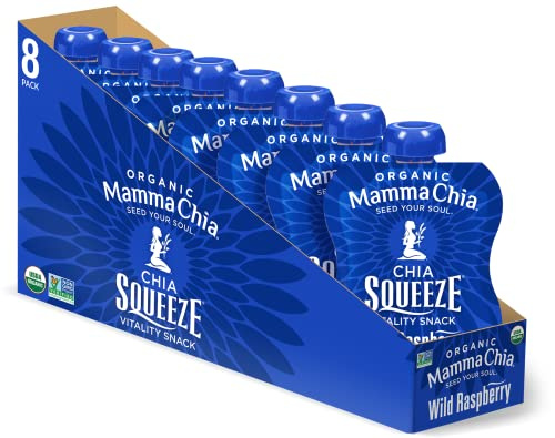Organic Chia Squeeze, Vitality Snack, Wild Raspberry, 8 Pouches - Mamma Chia
