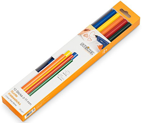 Steinel Colour glue sticks 11 mm, 10 coloured sticks, 250 g, colourful hot melt adhesive for creative crafting