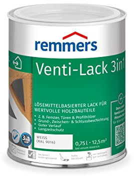 Remmers Venti-Lack 3in1 weiß (RAL 9016), 0,75 Liter, Alkydhardzlack für Holz innen und außen, 3 Beschichtungen in einem Produkt, hohe Deckkraft