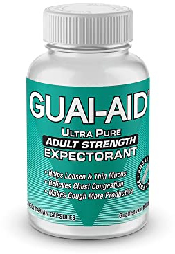GUAI-AID 100 600mg Ultra-Pure Guaifenesin CR Capsules for All-Day Everyday Mucus Relief. Controls phlegm, Cough, Chest Congestion, colds & flu.