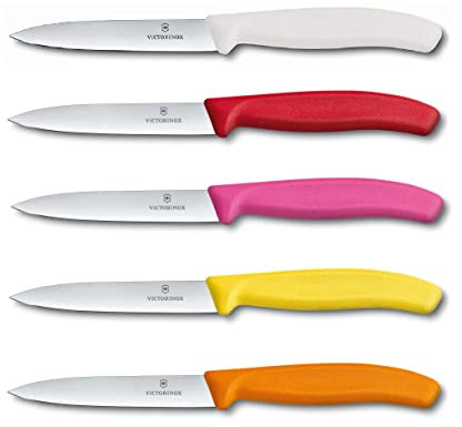 Victorinox 5-tlg Gemüsemesser Set Swiss Classic Multicolor – 10 cm ohne Wellenschliff – Tomatenmesser