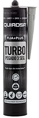 Quiadsa - FIJA+PLUS TURBO - Adhesivo de montaje de curado rápido - Gris - sin disolventes ni siliconas, uso interior y exterior - Sujeción inmediata en 3 segundos - 290 ml