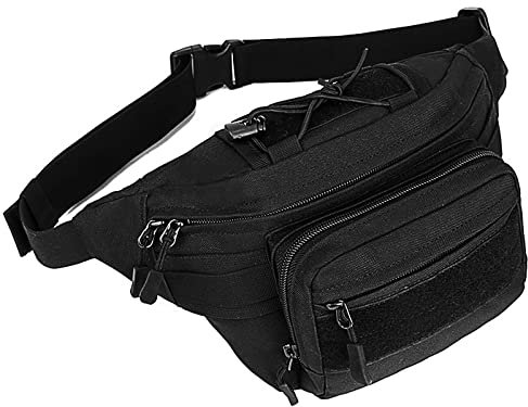 Huntvp Taktische Gürteltasche Sport Hüfttasche Molle Bauchtasche Wasserabweisend mit Reißverschluss für Outdoor Laufen Reise Wandern Radfahren Camping, Schwarz-M