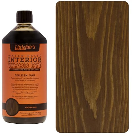 Littlefair's Holzlasur 1ltr - Holzlasur Innen - Holz Lasur Für Natürliche Holzmaserung - Wasserbasierte Wood Stain - Schnell Trocknend & Umweltfreundlich - Farbe: goldene Eiche