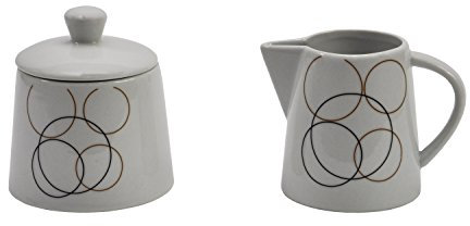Van Well 2tlg. Set Milchkännchen und Zuckerdose Look, weiß, braun/schwarz, 23cl + 28cl, Porzellan-Set, Klassisch, Tableware