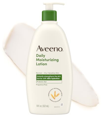 Aveeno Daily Moisturizing Body Lotion, Body Lotion for Dry Skin with Prebiotic Oat, Paraben Free, Fragrance Free, Non-Greasy, Non-Comedogenic Moisturizer, 18 FL OZ
