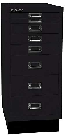 BISLEY MultiDrawer, 29er Serie mit Sockel, DIN A4, 8 Schubladen, Metall, 633 Schwarz, 38 x 27.9 x 67 cm