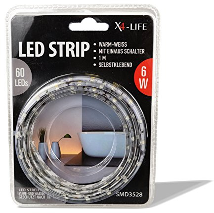 X4-LIFE LED Strip 1m warmweiß 12V - Netzteil - Selbtstklebend - IP65 Für Innen und Außen - Kürzbar - 300 Lumen