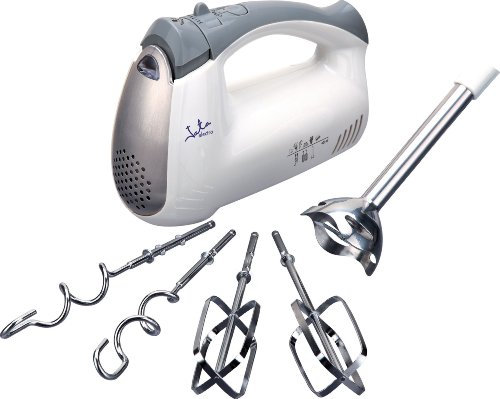 Jata BT583 - Batidora, amasadora y mezcladora. Con 5 velocidades + turbo. Con 5 accesorios intercambiables. 2 espirales apra amasar, 2 varillas para mezclar. Brazo batidor de acero inoxidable. Fácil limpieza. 400 W