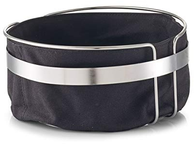 Zeller 27249 – Cesta per il pane con sacco, metallo/cotone, Nero, 22 x 22 x 10,8 cm