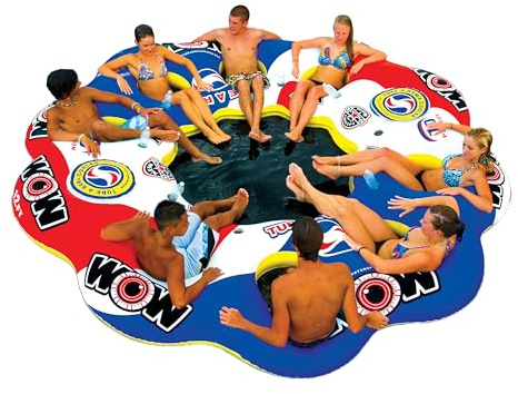Wow Sports Tube-A-Rama Inflatable Floating Island - Holds Up to 10 People - 8 Seats - Water Raft for Adults & Kids