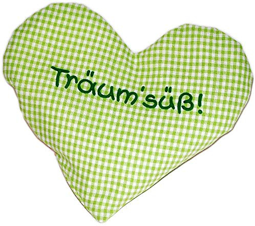 Herzkissen mit Spruch für Babys Wärmekissen mit Rapssamen Rapskissen mit Spruch Körnerkissen Personalisiertes Kissen zum wärmen, Größe: ca.15x17cm (Grün Träum süss)
