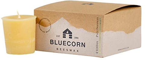 Bluecorn Beeswax Votive Candles, 100% Pure Natural Bees Wax, Yellow Votives, Clean Burning & Long Lasting (12+ Hours), Fragrance Free, Home Decor & Wedding Decorations, American Made, 4 Pack