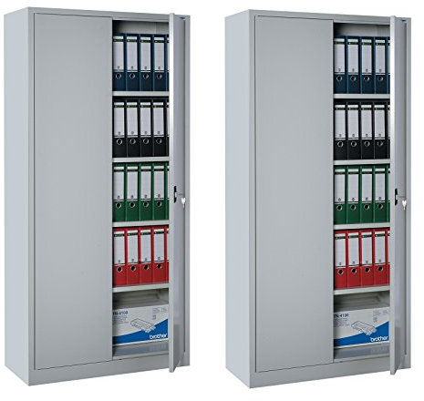 2X Flügeltürenschrank grau 180x80x38cm komplett montiert Metallschrank abschließbar Stahlschrank Lagerschrank Aktenschrank 530330 für Ihr Büro oder Werkstatt