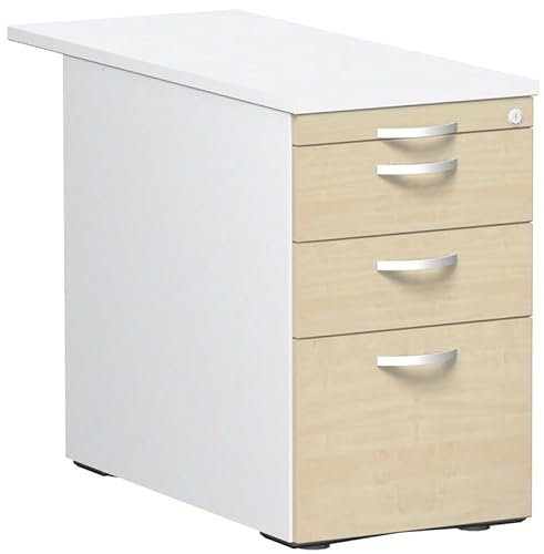 Geramöbel Standcontainer mit Hängeregistratur und 2 Metall-Schubfächern und 1000 mm Abdeckplatte, Utensilienschubfach, Metall-Rollschubführung, Zentralverriegelung, 438x1000x720, Ahorn/Weiß/Weiß
