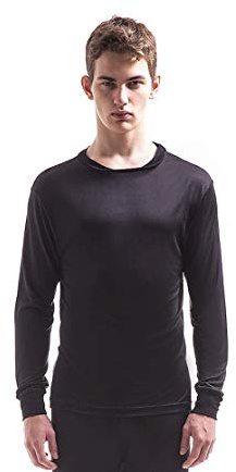 Jasmine Silk Herren 100% Seide Thermo Langarm Hemd - Warm, weich und atmungsaktiv durch Klimafaser! - Thermounterwäsche, Langarm-Unterhemd Schwarz (Large (41-42))