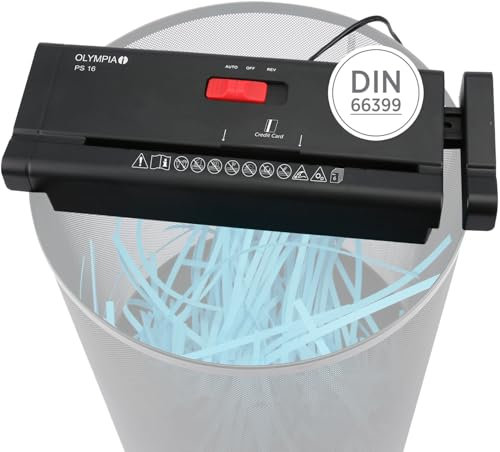 Olympia PS 16 Aufsatzaktenvernichter | Streifenschnitt | Sicherheitsstufe P2 | Bis zu 6 Blätter gleichzeitig | 28-34 cm Papierkorb kompatibel | Überhitzungsschutz | 220 mm Eingabebreite | Schwarz