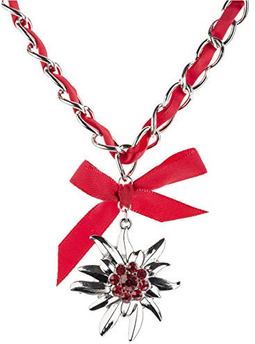 Schöneberger Trachten Couture Trachtenkette Edelweiss mit Satinband Schleife und eleganten Gliedern Halskette für Dirndl und Lederhose (Rot)