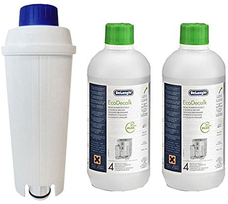 Delonghi Descaler 500ml (Pack of 2 Descalers) + Compatible Water Filter Kit for Coffee Maker Machines