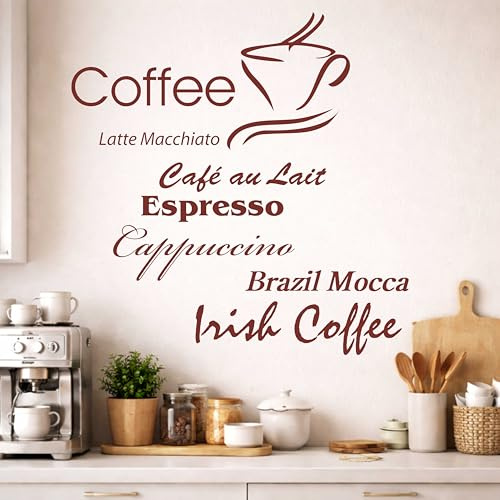 Indigos UG - Wandtattoo Kaffee braun - 40x40 cm - Kaffeetraum Schriftzug mit Tassenmotiv und Coffee Design - Wandaufkleber für Küche & Wohnbereich