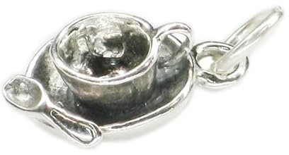 Tasse et soucoupe avec breloque cuillère en argent sterling .925 x 1 breloques tasses à thé