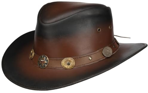 Scippis Tombstone Chapeau en Cuir pour Homme Chapeau de Cowboy, Marron, M