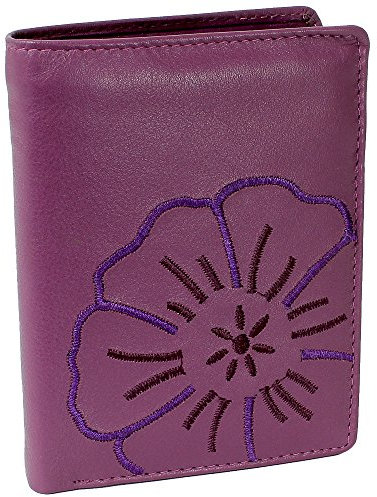 Ledershop24 Branco Leder Geldbörse Portemonnaie Damenbörse Damen Geldbeutel Lila/Berry - Hochformat