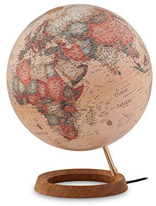 Tecnodidattica – Mappamondo Atmosphere FC1, luminoso, girevole, base in legno di Rovere, cartografia Stile Antico, diametro 30 cm