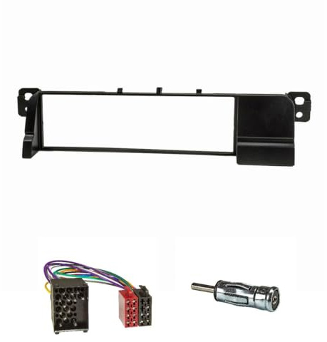 tomzz Audio 2404-011 Juego de Panel de Radio Compatible con BMW Serie 3 E46 con Adaptador de Radio ISO (Antigua conexión de Clavija Redonda) Adaptador de Antena DIN
