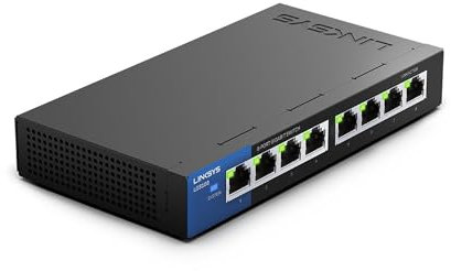 Linksys LGS108-EU - Unmanaged Switch Gigabit de Escritorio para Empresas (8 Puertos, optimización del Rendimiento, Ahorro de energía, Plug and Play), Negro